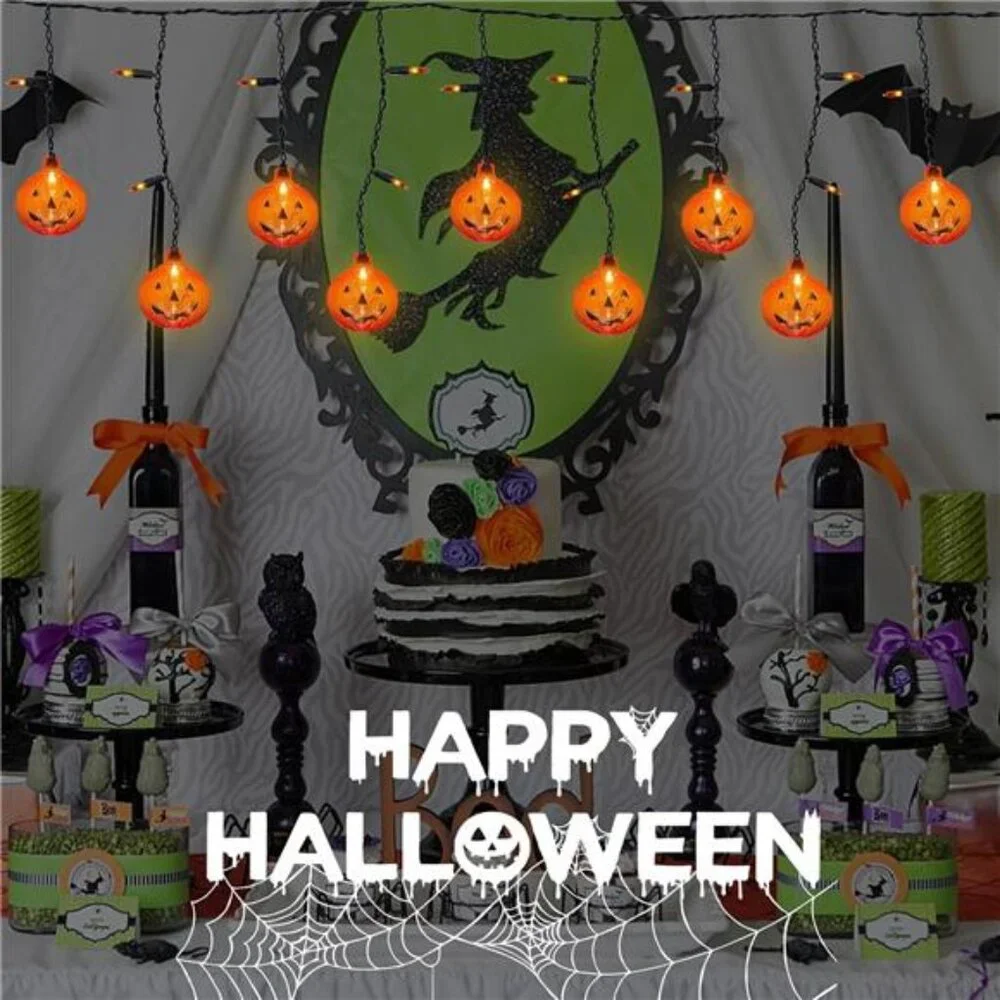 Halloween 7FT Pumpkin with 10 Waterproof Pumpkin String Lights, 25 LED